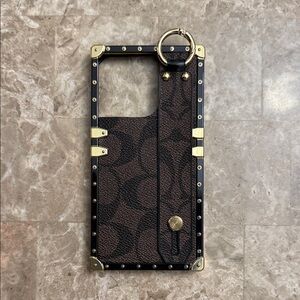 Luxury Brown and Black IPhone 14 Pro Case with Gold Accents